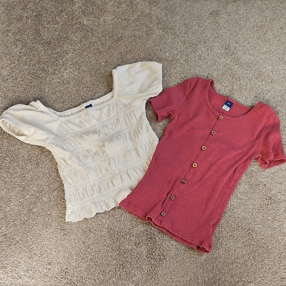 Girls Old Navy Size Medium Cream and Mauve Button-Up Tops